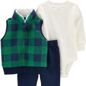 Carter's Baby Boys' 3 Piece Plaid Patch Little Vest Set